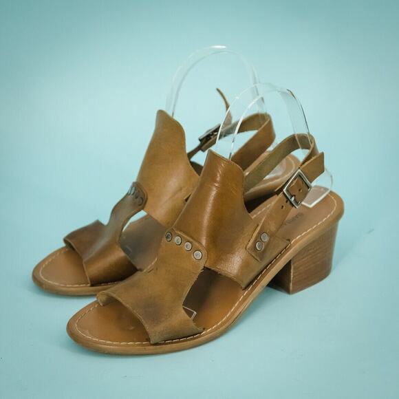 Barbara Barbieri Size 7 Brown Leather Studded Singback Stacked Block  Sandals - Picture 1 of 7